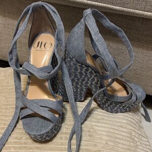 Jennifer Lopez Denim Espadrille Wedges